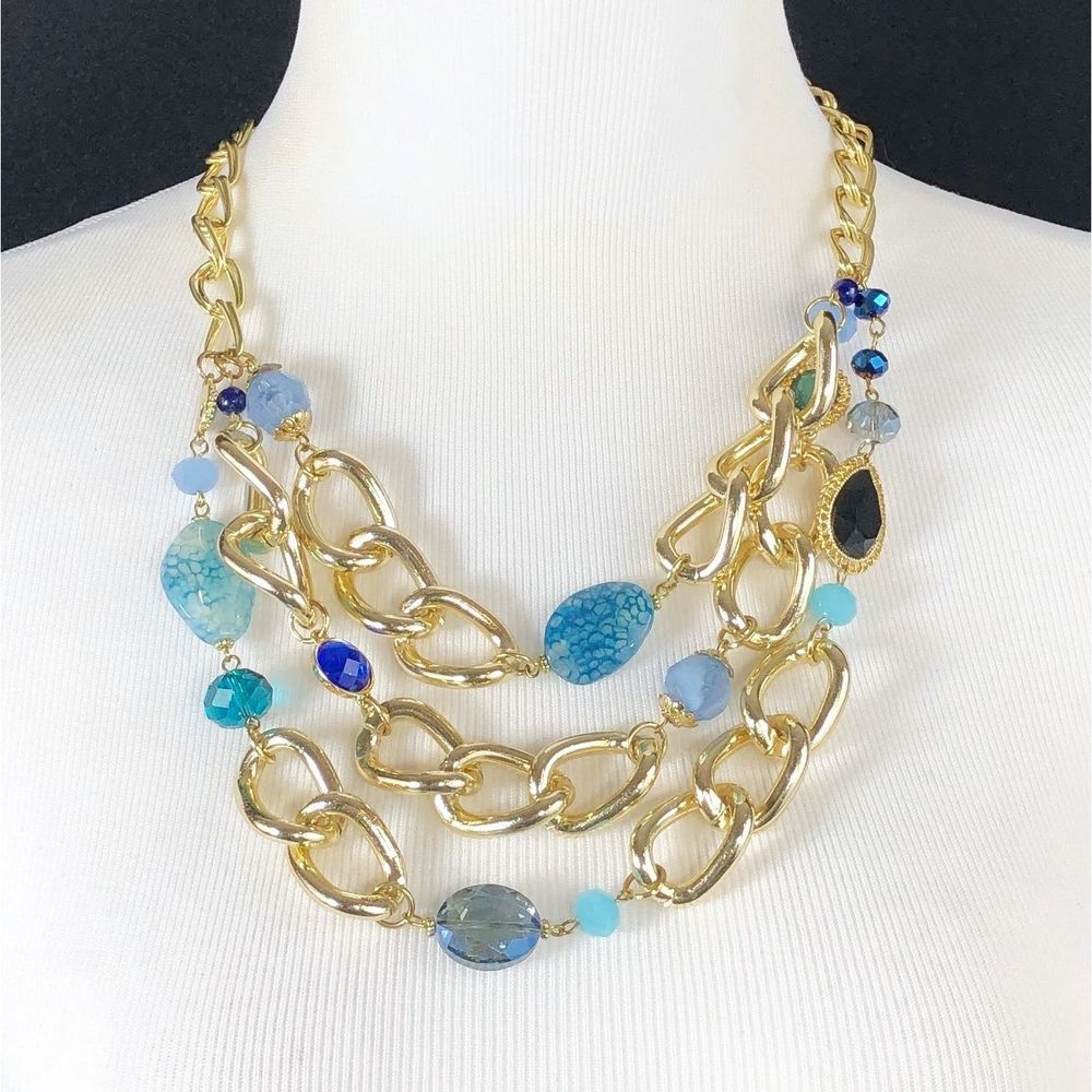 GNW Multi Strand Necklace 3-Layered Curb Chain NEW